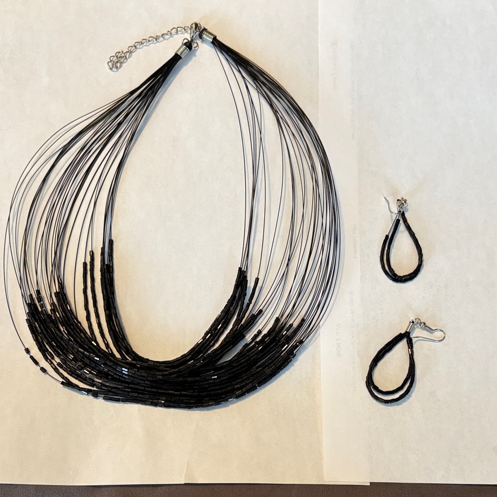 Elegant Black Beaded Necklace and Earring Set